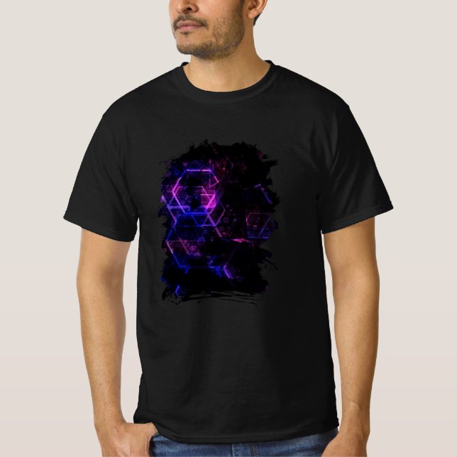 Komplexes geometrisches Neonmuster T-Shirt (Vorderseite)