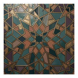 Komplexes goldenes geometrisches Mosaik-Sternmuste Poster