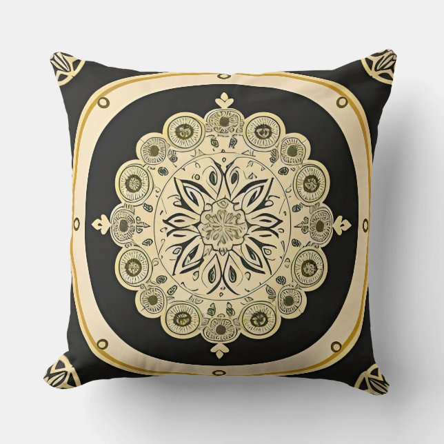 Komplexes goldenes Mandala-Design Kissen (Vorderseite)