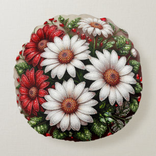Komplexes juwelenverziertes florales Design Rundes Kissen