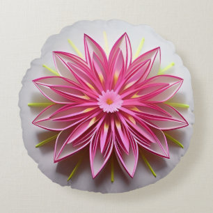 Komplexes rosa florales Origami-Design Rundes Kissen