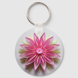 Komplexes rosa florales Origamidesign Schlüsselanhänger
