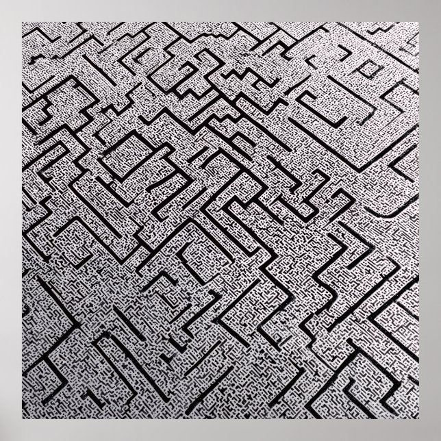 Komplexes Schwarz-Weiß-Labyrinth Poster (Vorne)