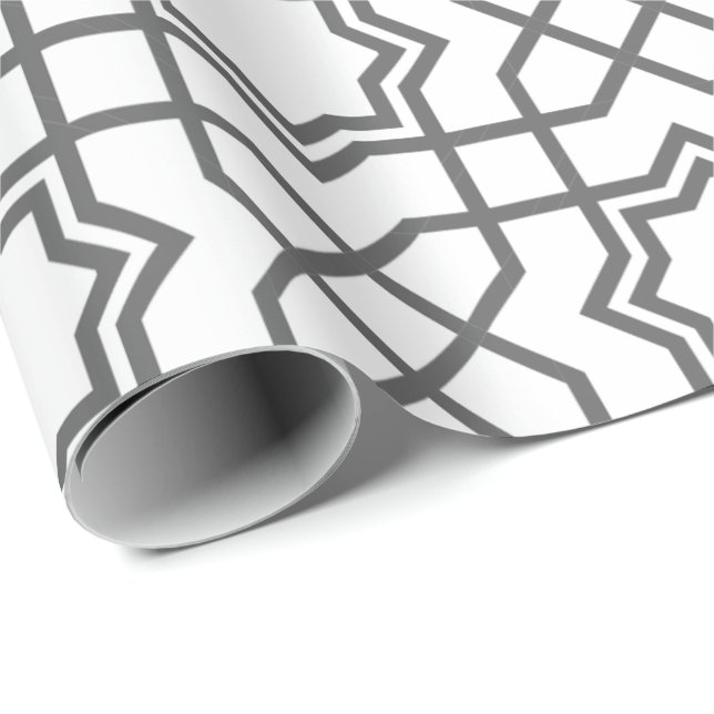 Komplexes schwarzes geometrisches Muster mit stern Geschenkpapier (Rolleneckpunkt)