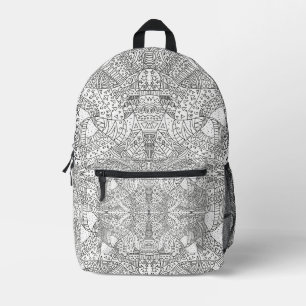 Komplexes symmetrisches Doodle-Mandala Schwarz & W Bedruckter Rucksack