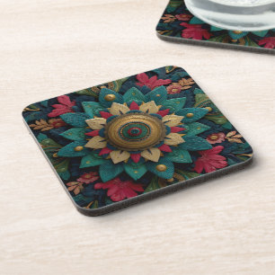 Komplexes texturiertes florales Mandala in Türkis Getränkeuntersetzer