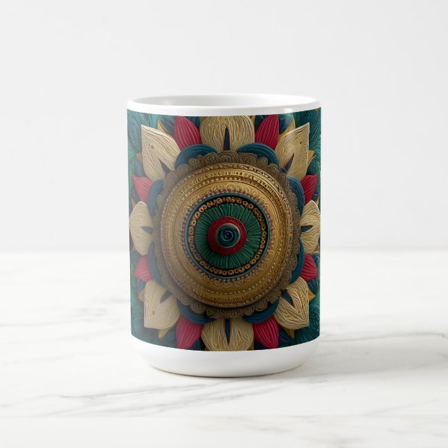 Komplexes texturiertes florales Mandala in Türkis  Kaffeetasse (Mittel)