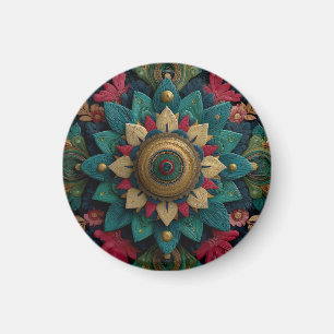 Komplexes texturiertes florales Mandala in Türkis  Magnet