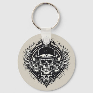 Komplexes Totenkopfdesign mit Flügeln und Symbolen Schlüsselanhänger