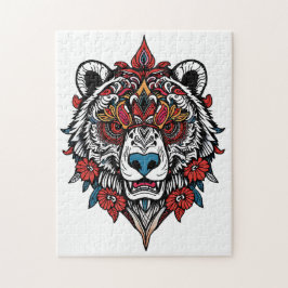 Komplexes Tribal-Bären-Puzzle mit Blumendesign Puzzle