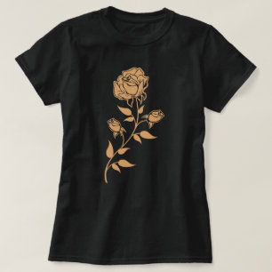 Komplexes verziertes Rosen-Zweig-Blumen-Design T-Shirt