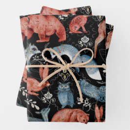 Komplexes Waldtiermuster Geschenkpapier Set