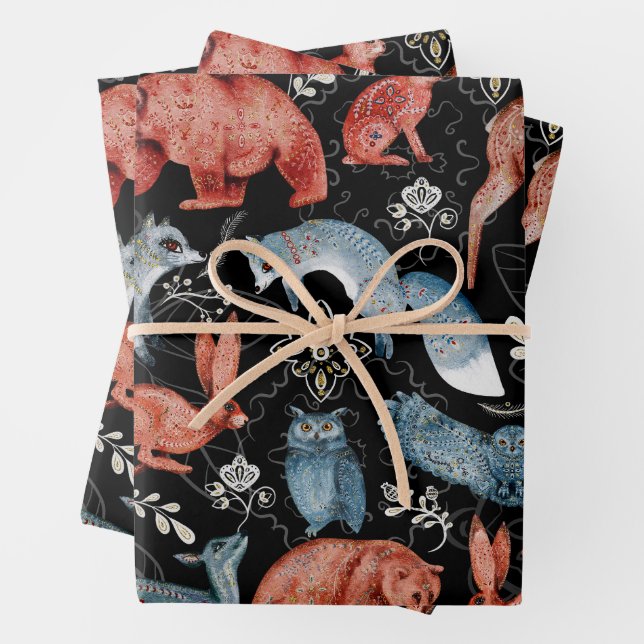 Komplexes Waldtiermuster Geschenkpapier Set (Beispiel)