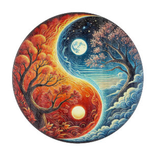 Komplexes Yin-Yang-Symbol mit Feuer und Wasser Schneidebrett