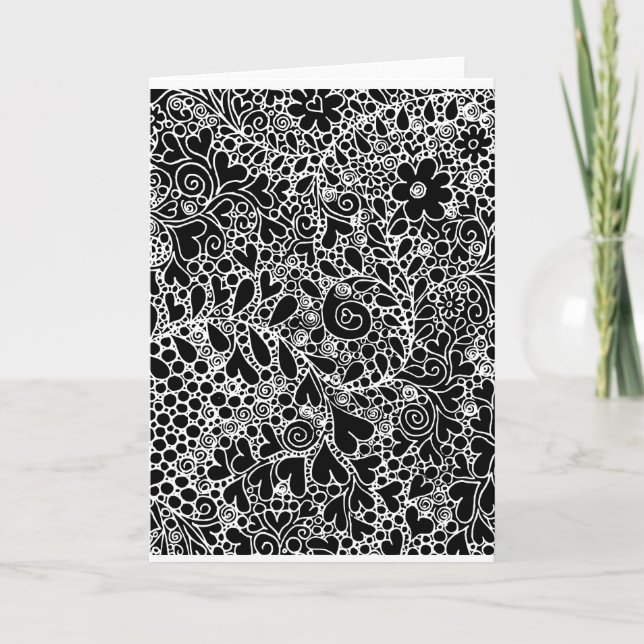 Komplizierte Blumen und Herzen - gefaltete Grußkar Karte (Vorderseite)