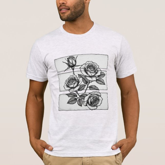 Komplizierte dreifache Rosen-Botanik-Tafel-Skizze T-Shirt (Vorderseite)