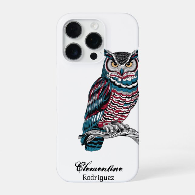 Komplizierte Eulenholz-Schnitzerei iPhone Hülle (Rückseite)