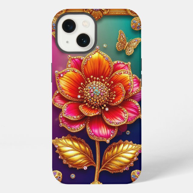 Komplizierte goldene Blumenkunst iPhone Hülle (Rückseite)