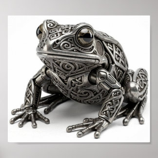 Komplizierte keltische silberne Frosch-Mechanik-Sk Poster