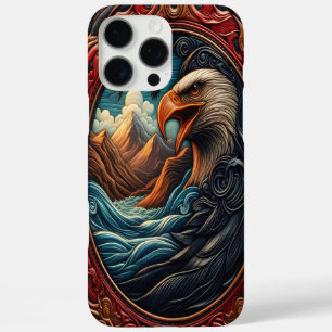 Komplizierte Lederschnitzerei eines Adlers und der iPhone 16 Pro Max Hülle