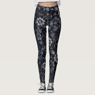 Komplizierte Schwarz-Weiß-Spitze Leggings