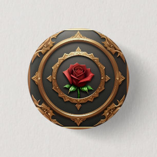 Komplizierter goldener Rahmen mit roter Rose Button