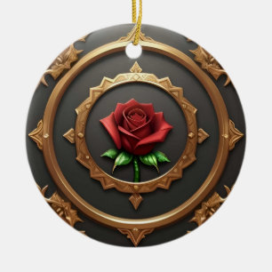 Komplizierter goldener Rahmen mit roter Rose Keramik Ornament