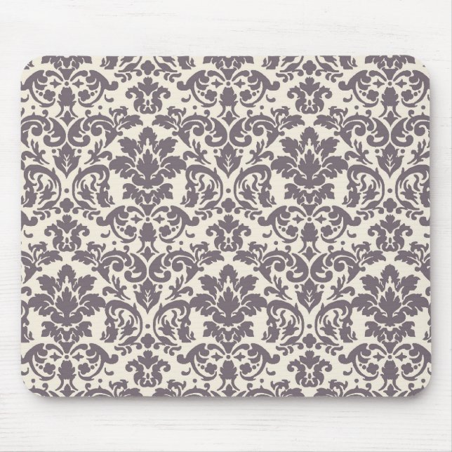 kompliziertes Taupe-Creme-Damast-Muster Mousepad (Vorne)