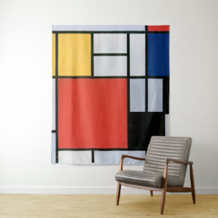 Komposition Rot, Gelb, Blau, Schwarz Mondriaan Wandteppich