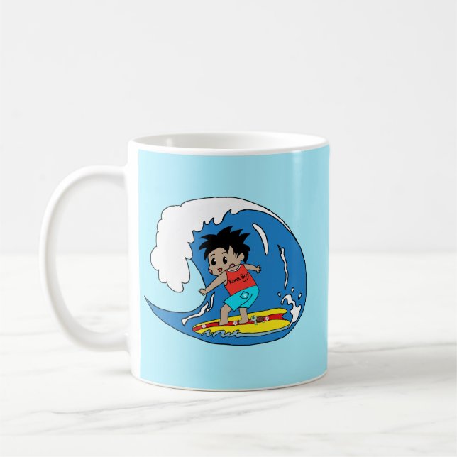 Kona Boy Surfs Big Wave Mug – Hawaiian Surfer Art Kaffeetasse (Links)