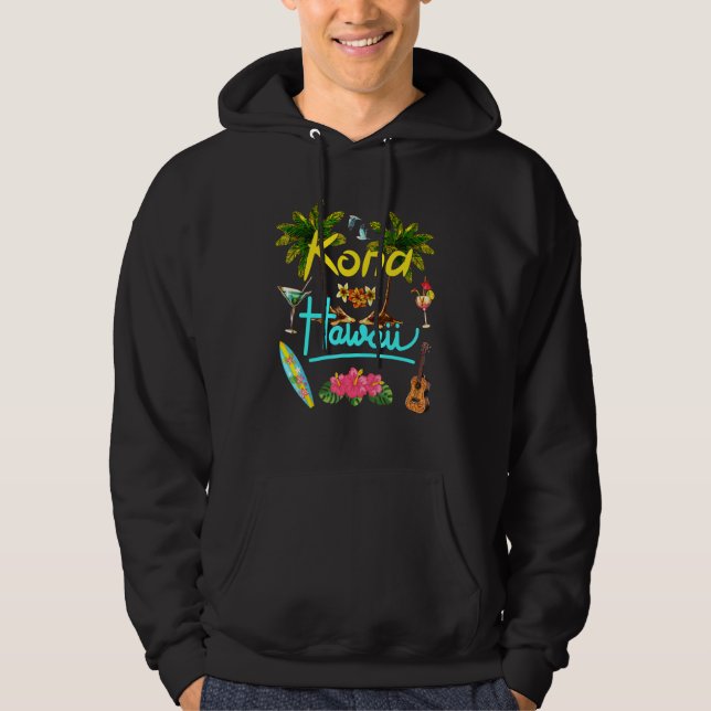Kona Hawaii Beach Summer Palm Surf Sun Set Palm Tr Hoodie (Vorderseite)