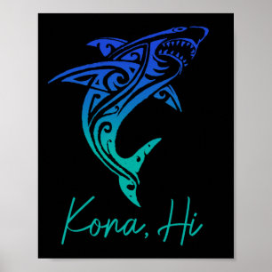 Kona Hawaii Haifisch-Tauchen Angeln Surfen Surfer Poster
