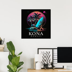 Kona Hawaii Hawaiianisches Surfbrett Vintage Poster