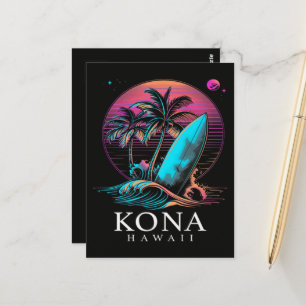 Kona Hawaii Hawaiianisches Surfbrett Vintage Postkarte