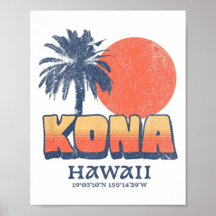 Kona Hawaii Retro-Sonnenuntergang-Palmenbaum Süß H Poster