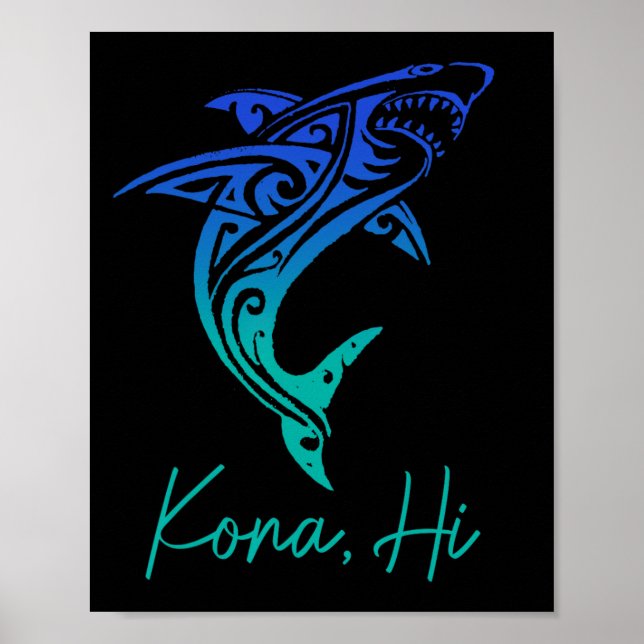Kona Hawaii Shark Diving Fishing Surfing Surfer Ha Poster (Vorne)