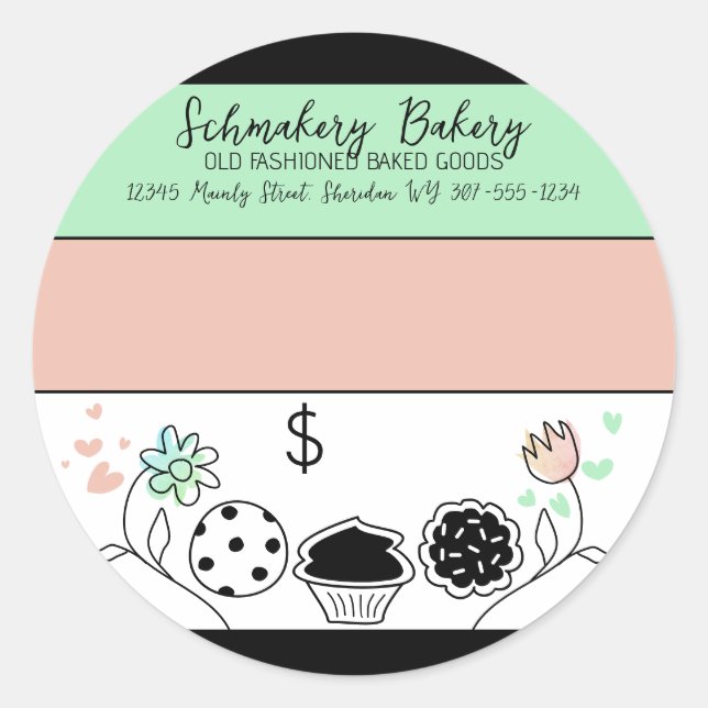Konditorei für Backwaren Koch Produktpreise Runder Aufkleber (Vorderseite)