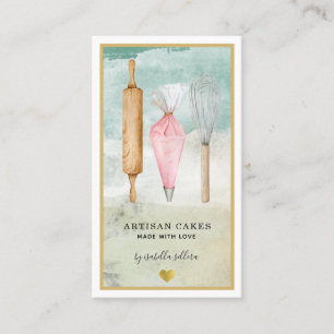 Konditorei Koch Baker Pink Gold Aquarell Utensid Visitenkarte