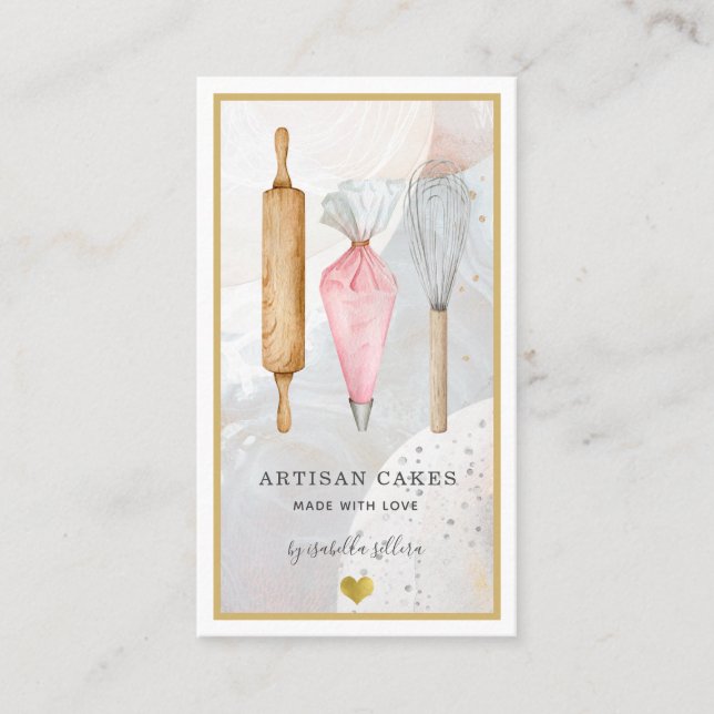 Konditorei Koch Baker Pink Gold Aquarellfarben Ute Visitenkarte (Vorderseite)
