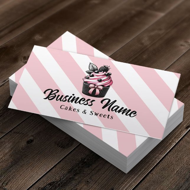 Konditorei Koch Niedlich Cupcakes Pink Streifen Bä Visitenkarte (Von Creator hochgeladen)