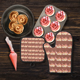 Konditorei, Zimtgebäck und Kuchen braun Ofenhandschuh & Topflappen-Set