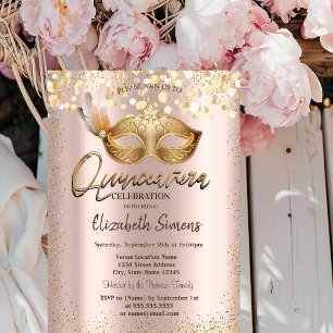 Konfetti Chic Maske Roségold Quinceañera Einladung