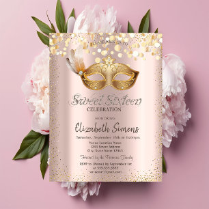 Konfetti Chic Maske Roségold Sweet 16 Einladung