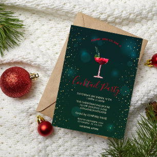 Konfetti Cocktail Sterne Grüne Weihnachtsfeier Einladung