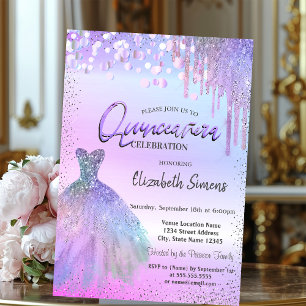 Konfetti,Kleid,Violetter Glitter Quinceañera Einladung