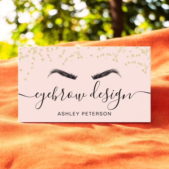 Konfetti-Konfetti aus Glitzer, rosa Augenbrauen Visitenkarte (Gold glitter confetti blush pink eyebrow design business card)