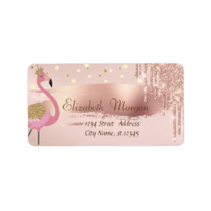 Konfetti, Rose Gold Drops Pinselstrich Flamingo Adressaufkleber