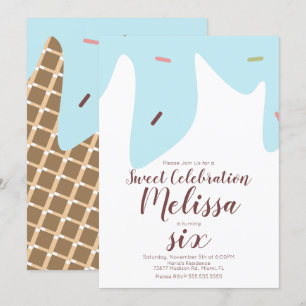 Konfetti Streusel Triefende Eiswaffel Blau Einladung