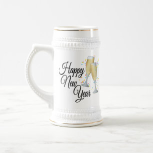 Konfetti und Champagner Frohes Neues Jahr Bierglas