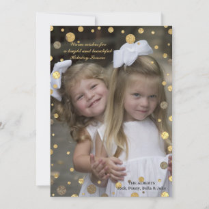 Konfettibestreuung in goldener Feiertagsfotokarte Feiertagskarte